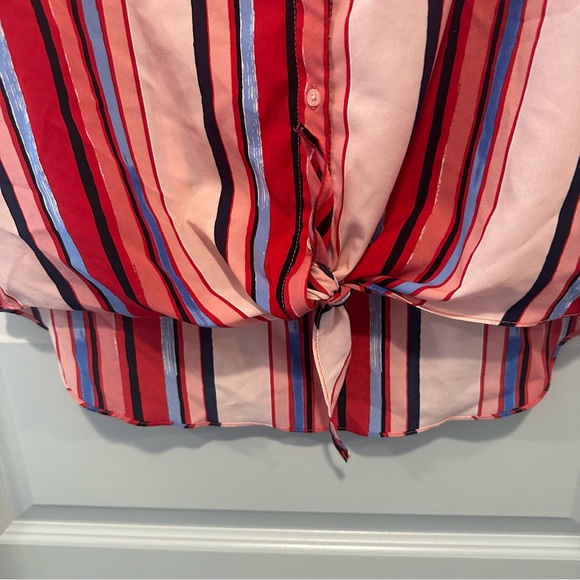 Cynthia Rowley Pink/Red Striped Short Sleeve Blouse size Medium - Picture 7 of 8
